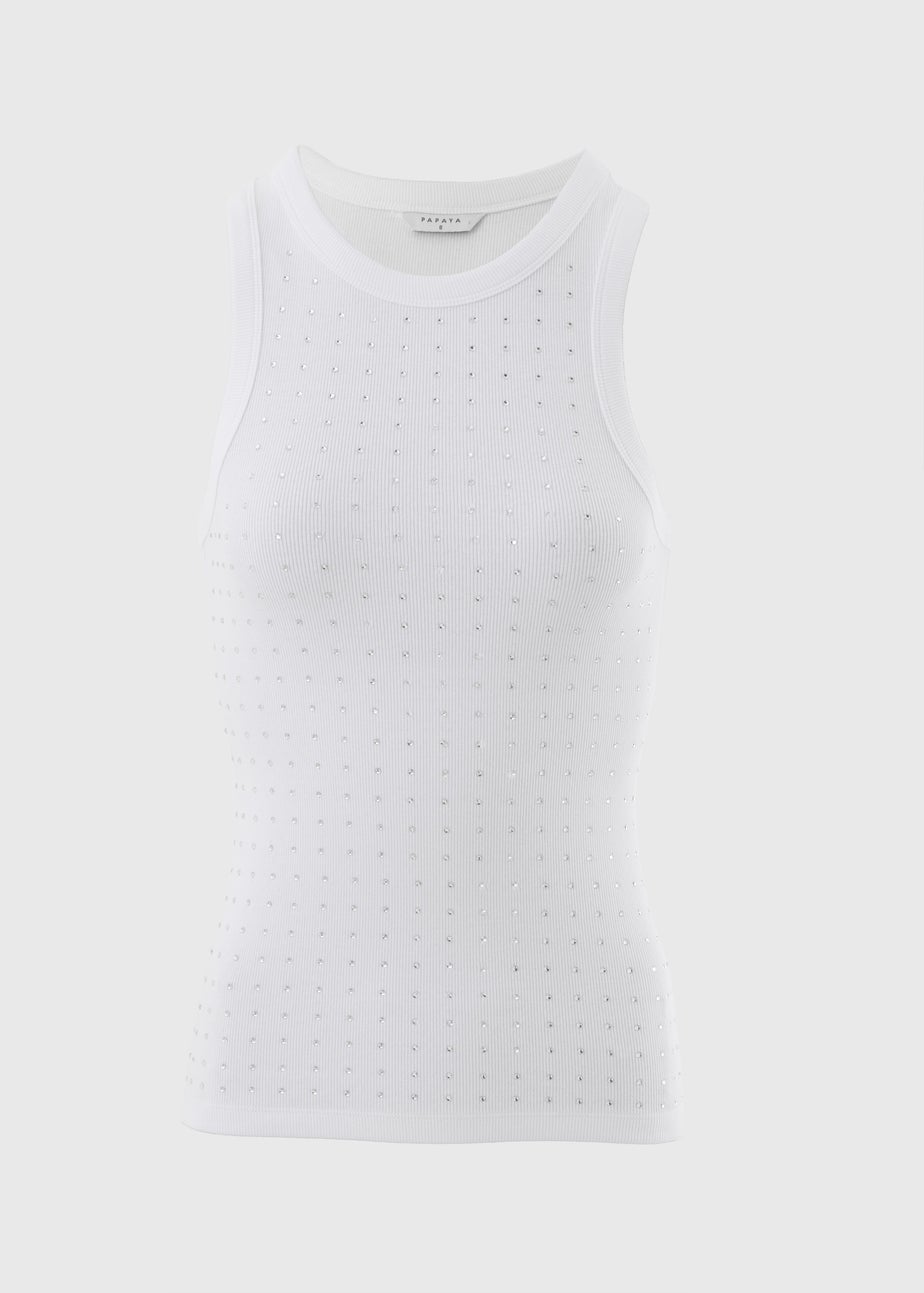 White Diamante Vest Top