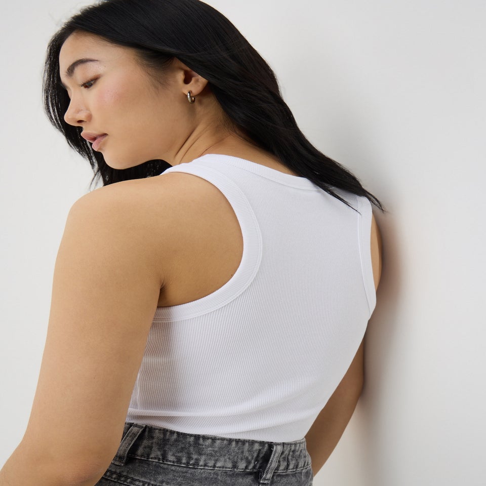 White Diamante Vest Top