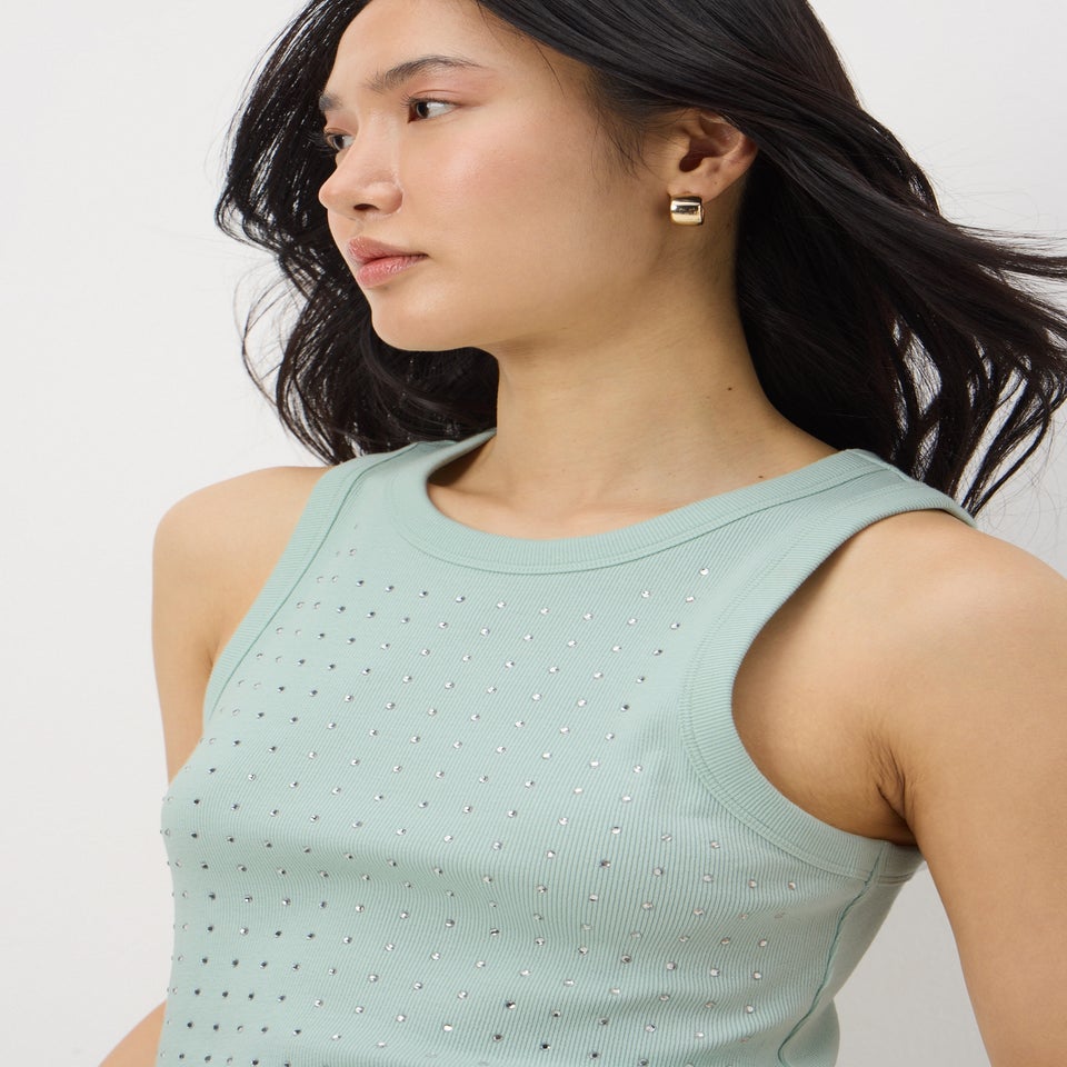 Aqua Diamante Vest Top