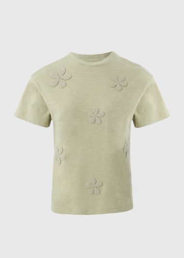 Khaki Lace Flower T-Shirt