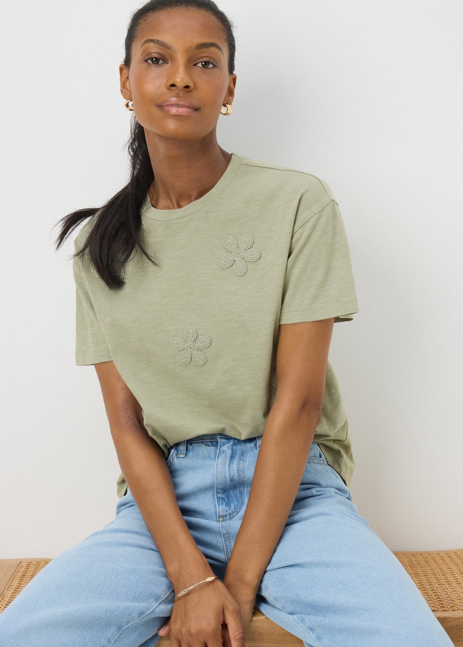 Khaki Lace Flower T-Shirt