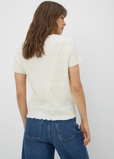 Cream Mixed Texture T-Shirt