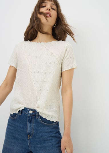 Cream Mixed Texture T-Shirt