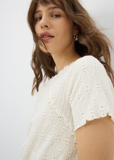 Cream Mixed Texture T-Shirt