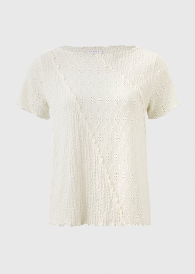 Cream Mixed Texture T-Shirt