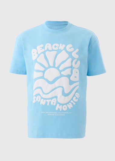 Blue Graphic Stencil Detail T-Shirt