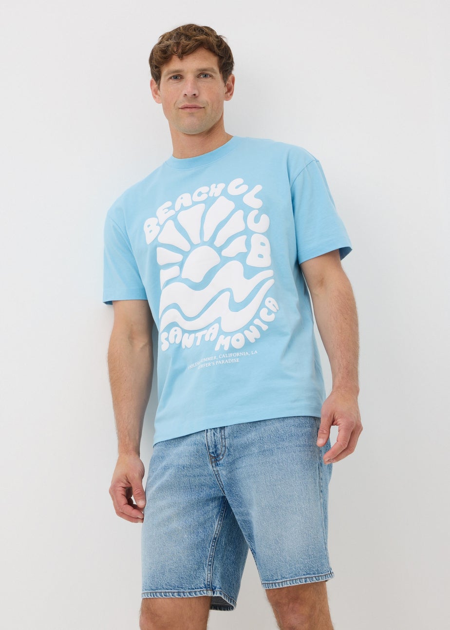 Blue Graphic Stencil Detail T-Shirt