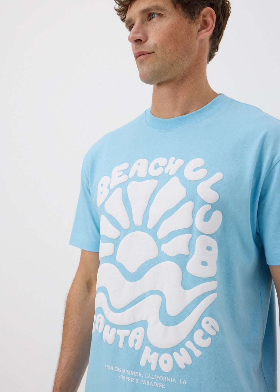 Blue Graphic Stencil Detail T-Shirt