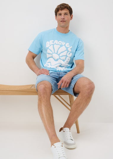 Blue Graphic Stencil Detail T-Shirt