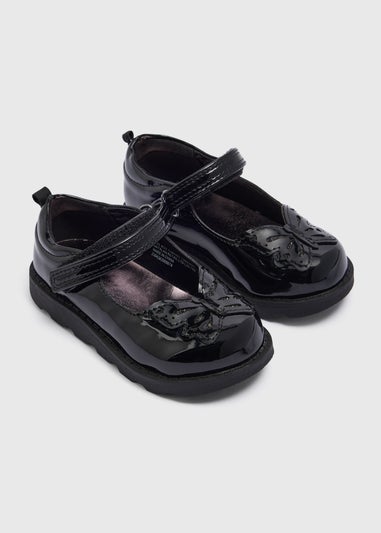 Girls Black Butterfly Patent School Shoes (Younger 6-12)