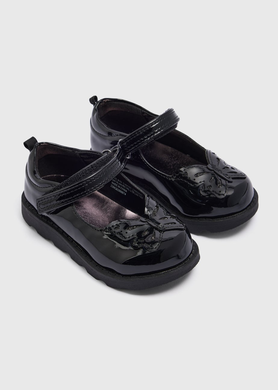 Girls Black Butterfly Patent School Shoes (Younger 6-12)
