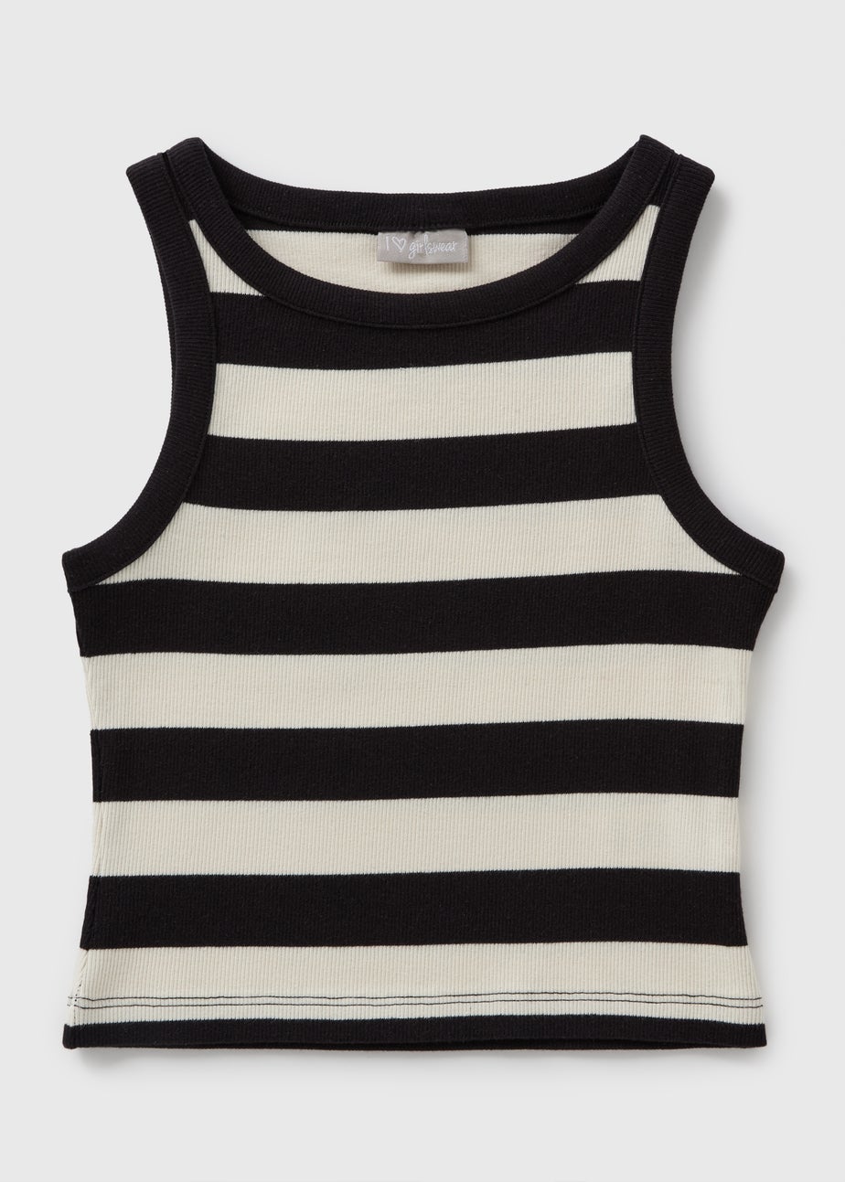 Girls Black Monochrome Stripe Vest (7-15yrs)