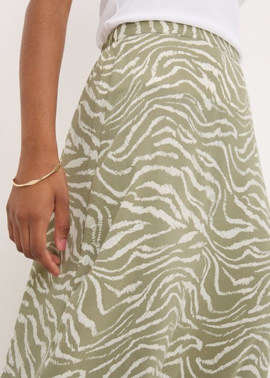 Sage Animal Print Flared Midi Skirt