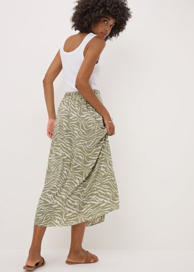 Sage Animal Print Flared Midi Skirt