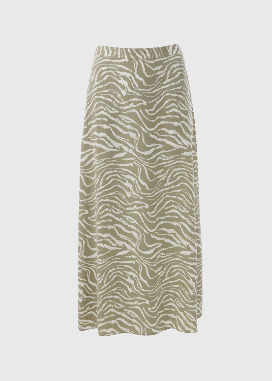 Sage Animal Print Flared Midi Skirt