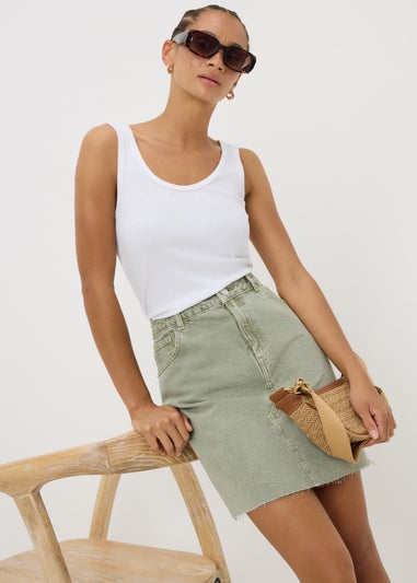 Khaki Denim Mini Skirt