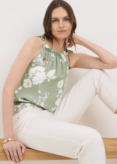 Sage Green Floral High Neck Tie Cami Top