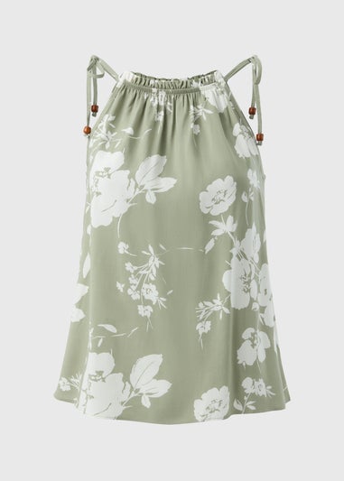 Sage Green Floral High Neck Tie Cami Top