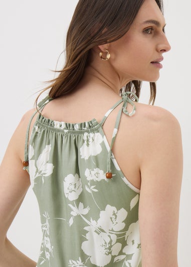 Sage Green Floral High Neck Tie Cami Top