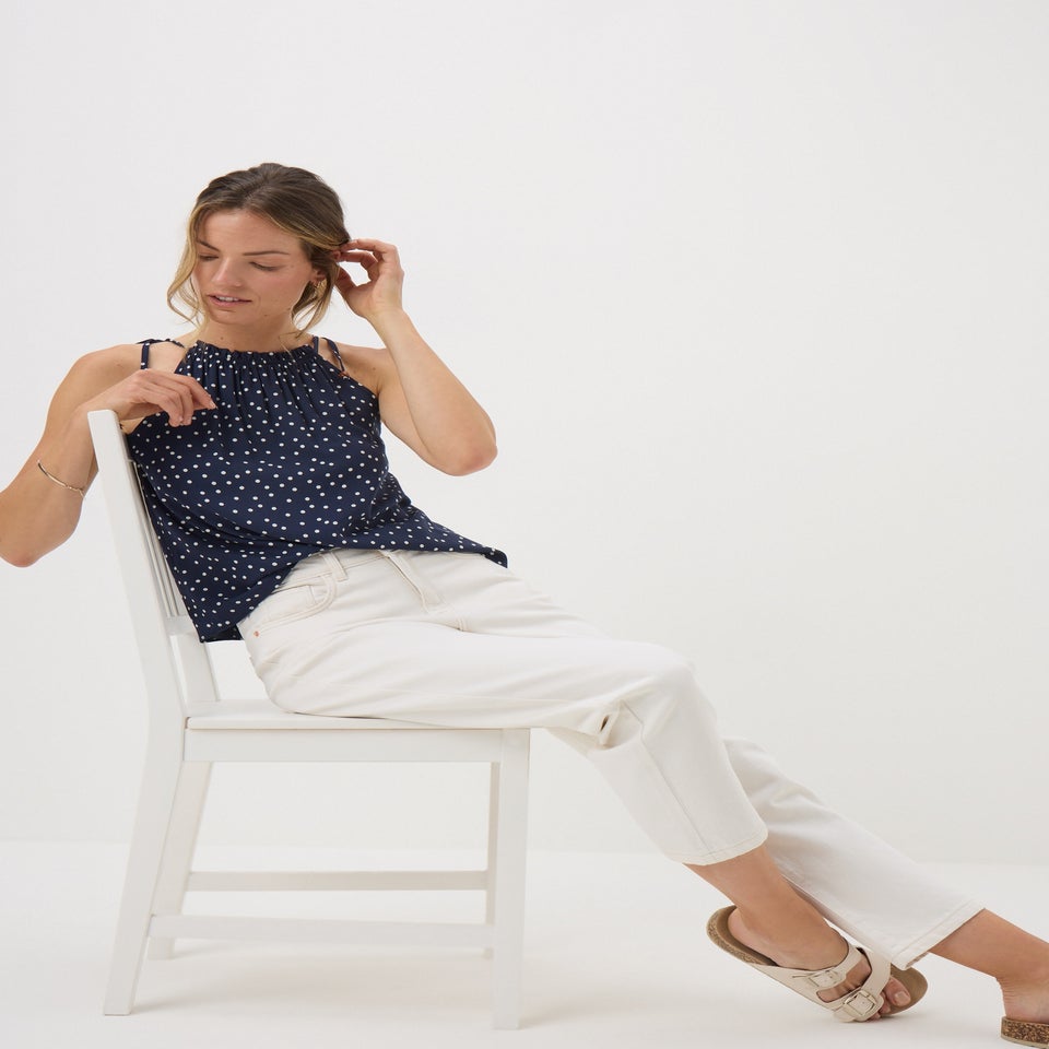 Navy Polka Dot High Neck Tie Cami Top