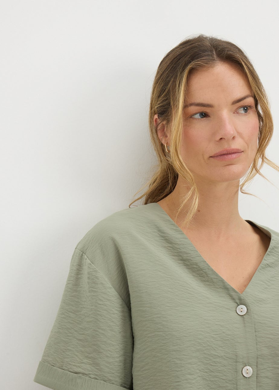 Sage Green Short Sleeve V-Neck Shirt