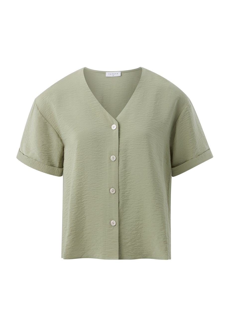 Sage Green Short Sleeve V-Neck Shirt