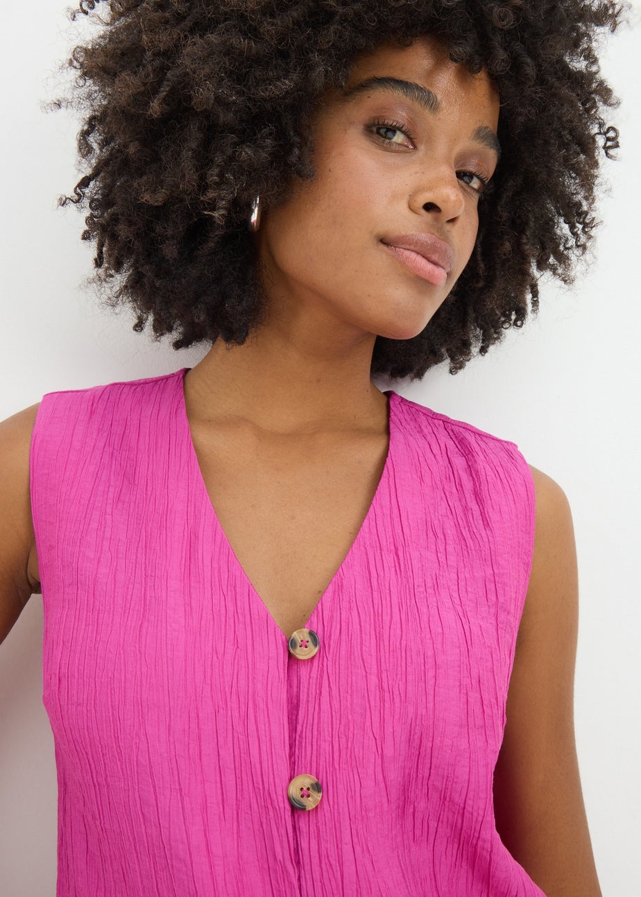 Pink Textured Button Front Waistcoat