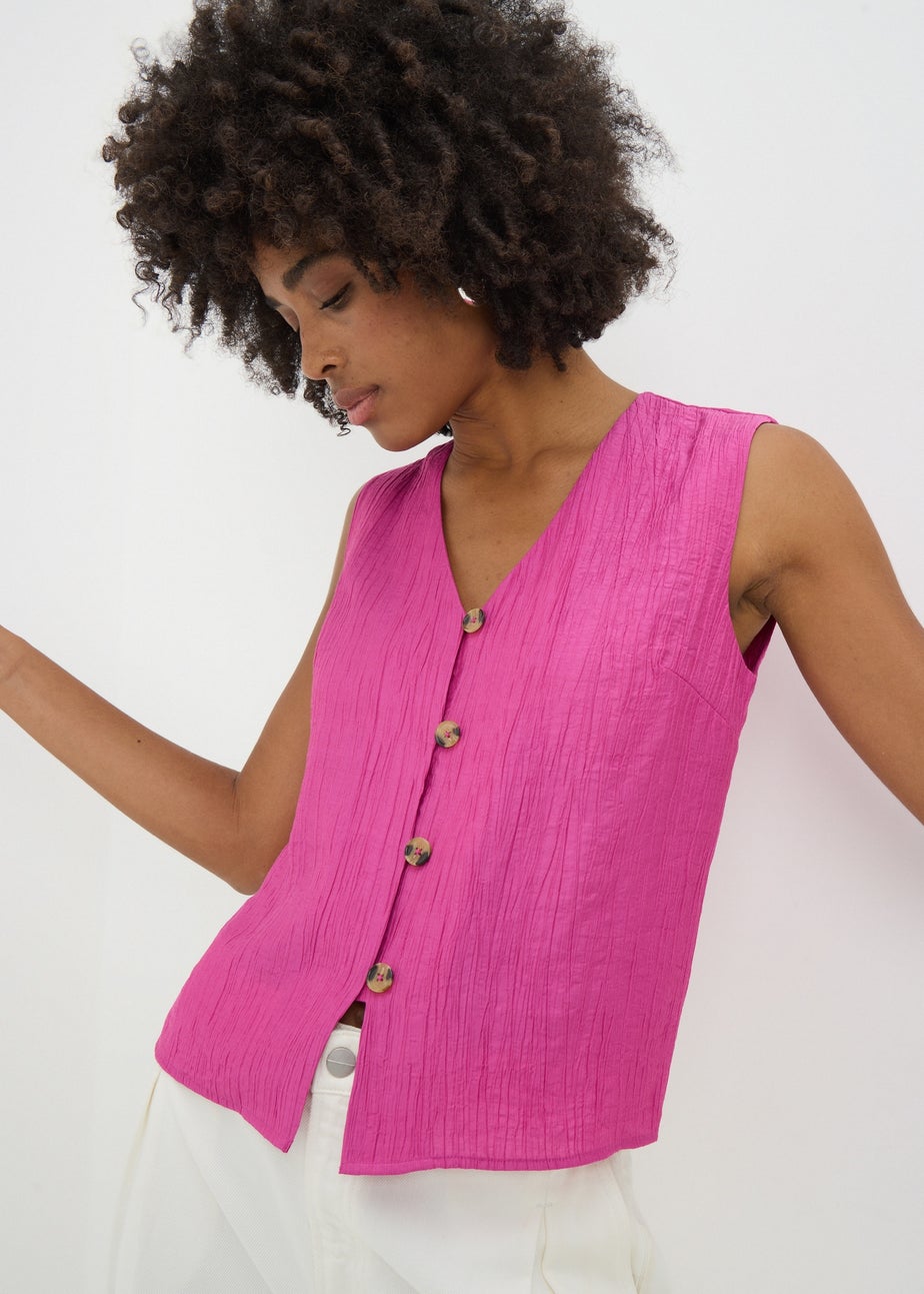 Pink Textured Button Front Waistcoat