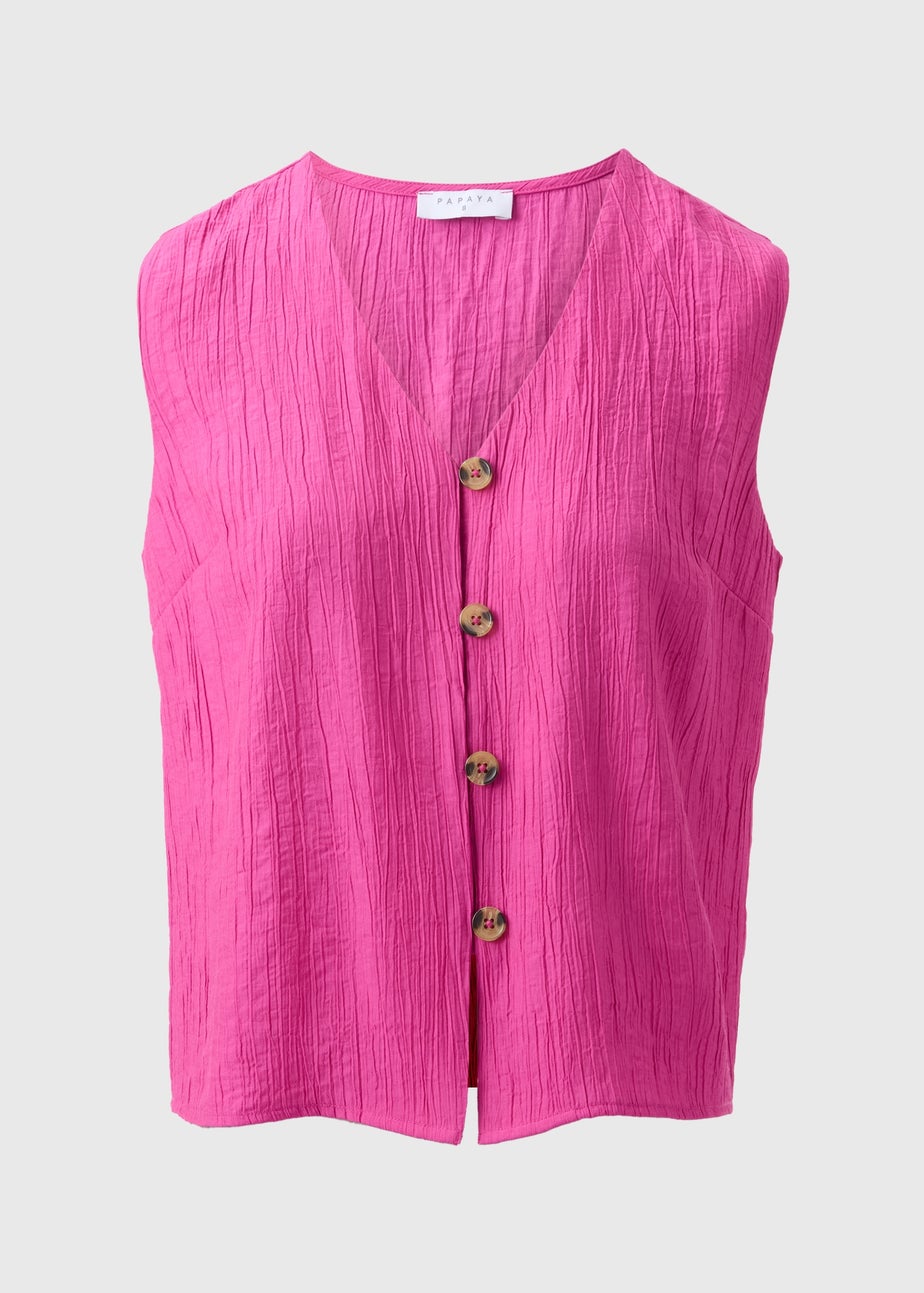 Pink Textured Button Front Waistcoat