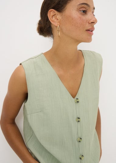 Sage Green Textured Button Front Waistcoat