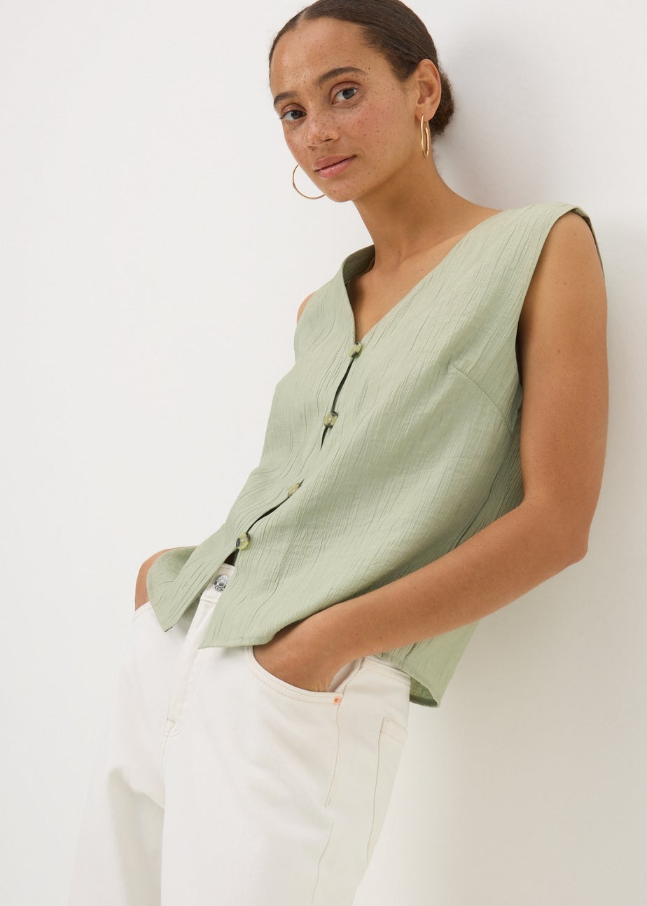 Sage Green Textured Button Front Waistcoat