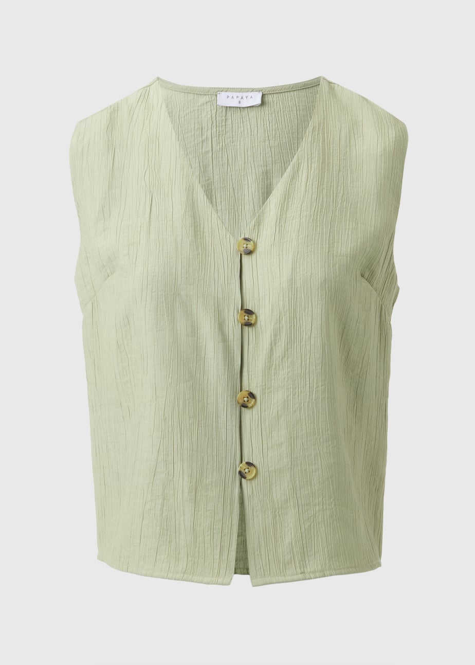 Sage Green Textured Button Front Waistcoat