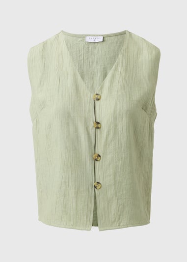 Sage Green Textured Button Front Waistcoat