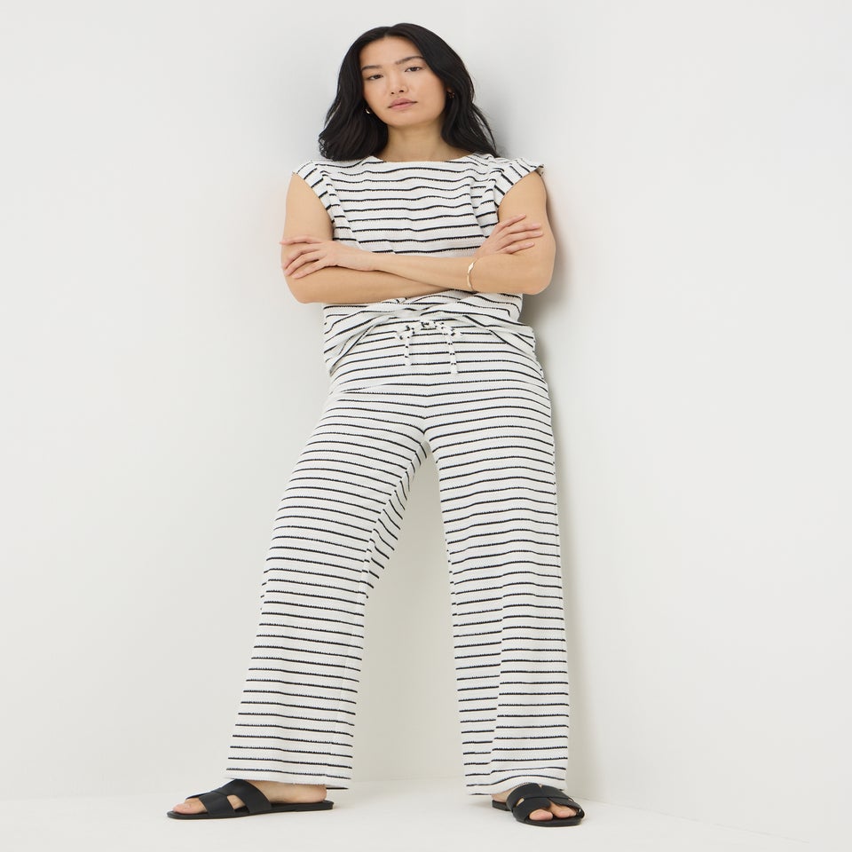Black Monochrome Stripe Towelling Wide Leg Trousers