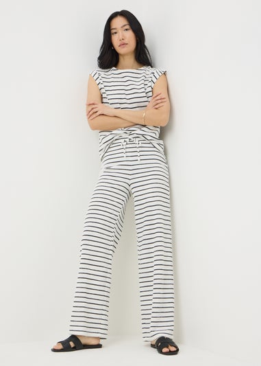 Black Monochrome Stripe Towelling Wide Leg Trousers