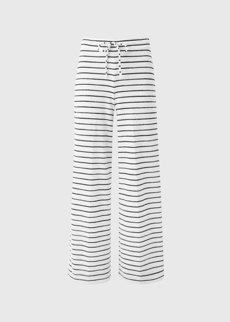Black Monochrome Stripe Towelling Wide Leg Trousers