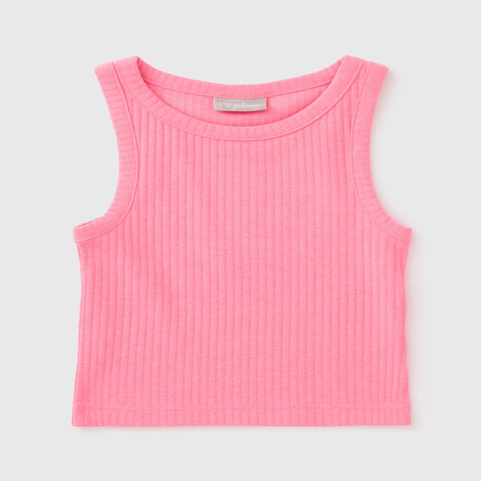 Girls Neon Pink Ribbed Vest (7-15yrs)