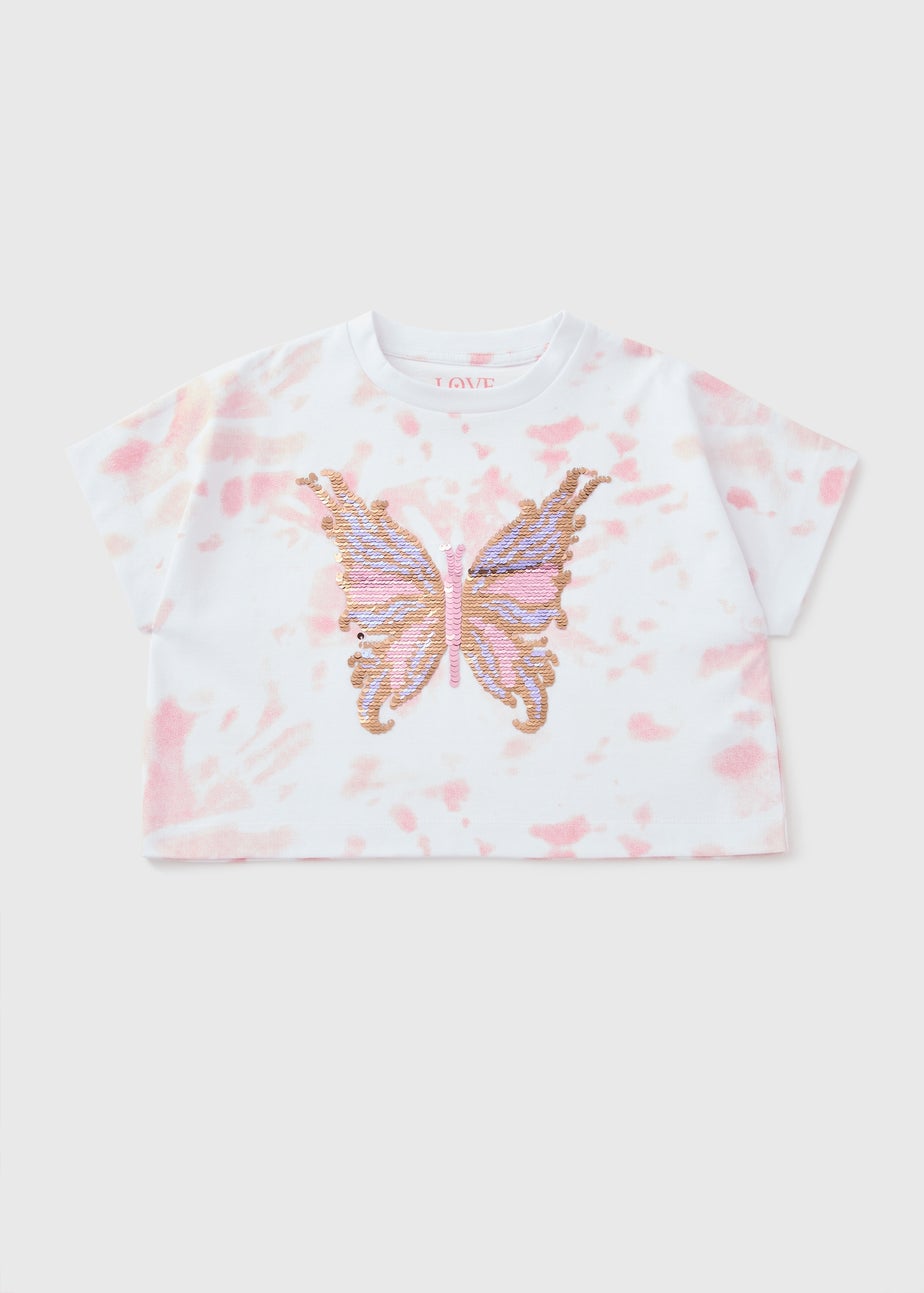 Girls Pink Tie Dye Butterfly T-Shirt (7-15yrs)