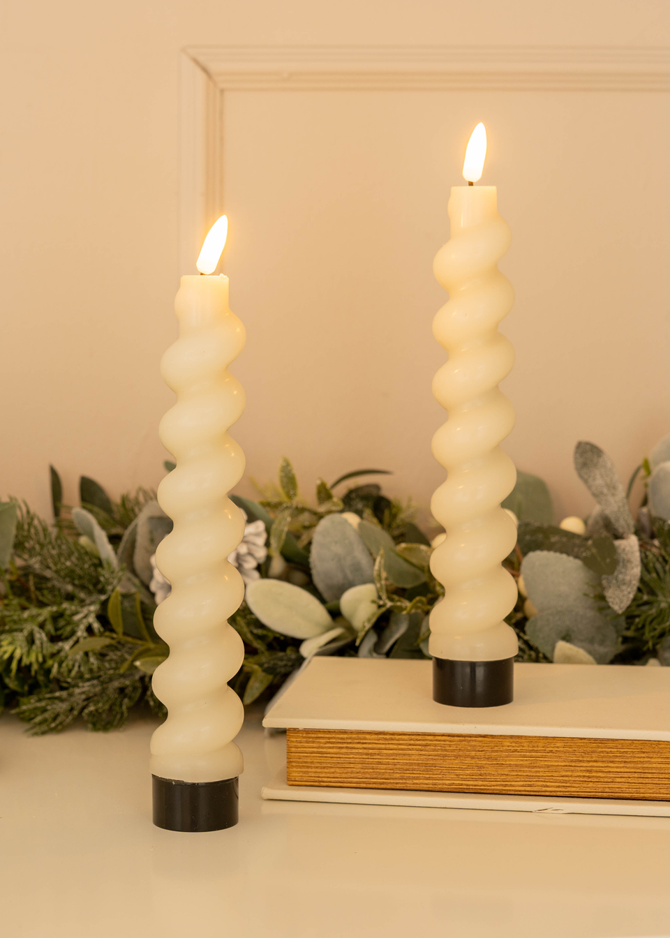 ValueLights White LED Candle Spiral Design Pack of 2 (25cm x 4cm x 4cm)