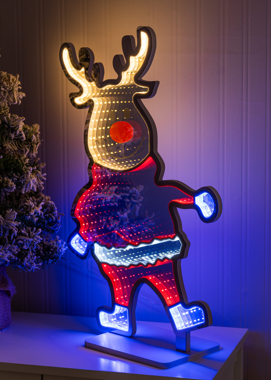 ValueLights Silver Ronnie Reindeer Infinity Style LED Christmas Decoration (56cm x 12cm x 37.5cm)