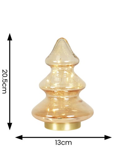ValueLights Gold Amber Glass LED Lit Christmas Tree Decoration (20.5cm x 13cm x 13cm)