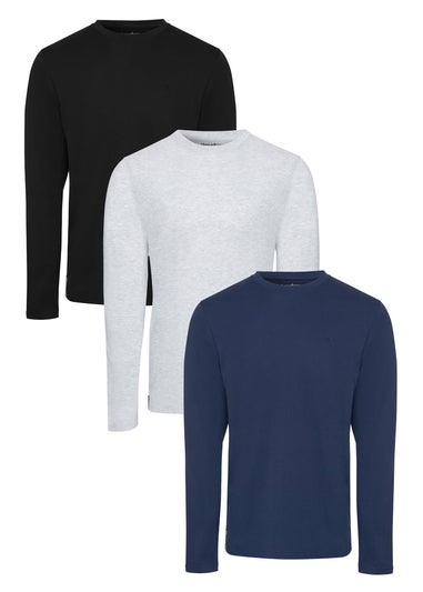 Threadbare Black 3-Pack Assorted Long Sleeve Cotton T Shirts
