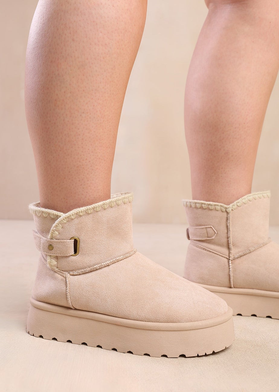 Where's That From Cream Calla Flatform Velcro Fastening Ankle Boots