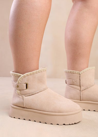 Where's That From Cream Calla Flatform Velcro Fastening Ankle Boots