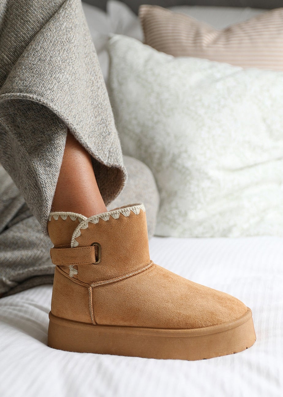 Where's That From Chestnut Calla Flatform Velcro Fastening Ankle Boots