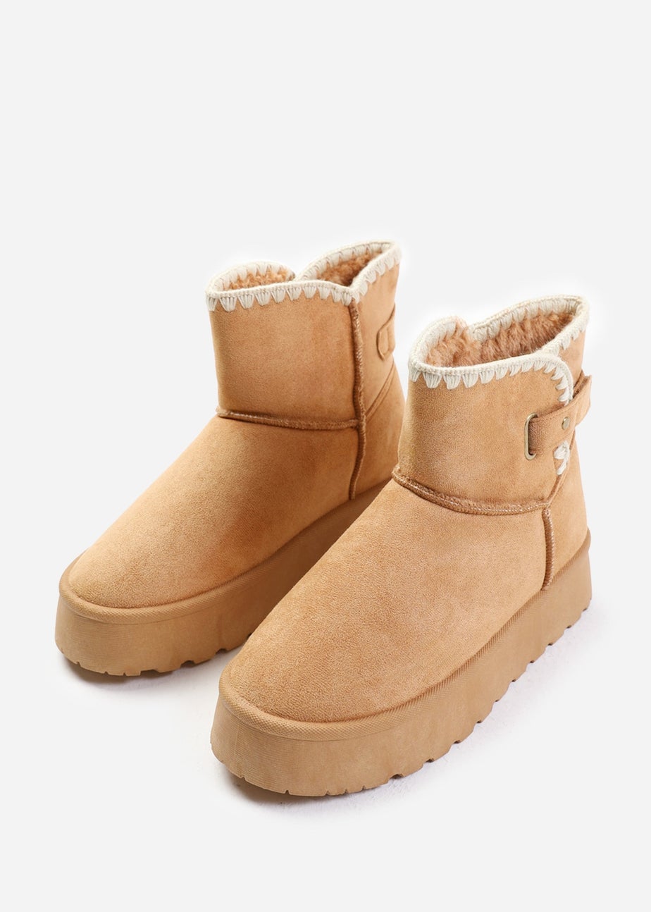 Where's That From Chestnut Calla Flatform Velcro Fastening Ankle Boots