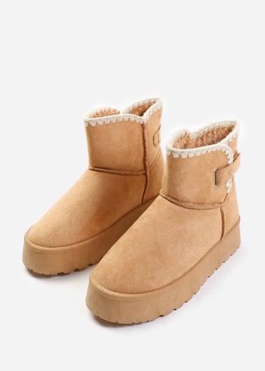 Where's That From Chestnut Calla Flatform Velcro Fastening Ankle Boots