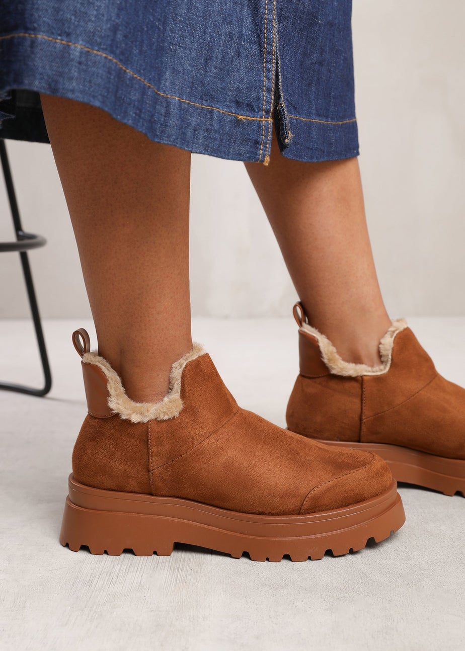 Where's That From Chestnut Nancie Low Ankle Faux Fur Boots