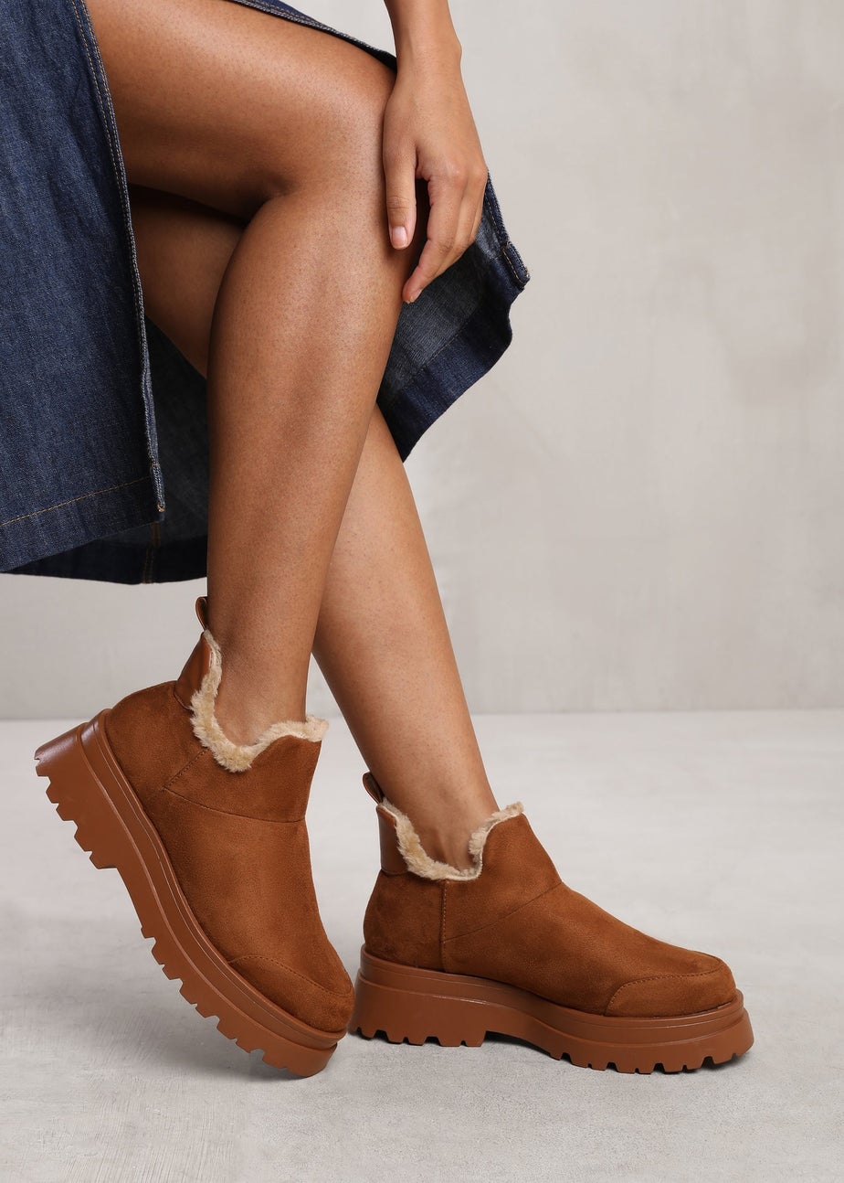 Where's That From Chestnut Nancie Low Ankle Faux Fur Boots