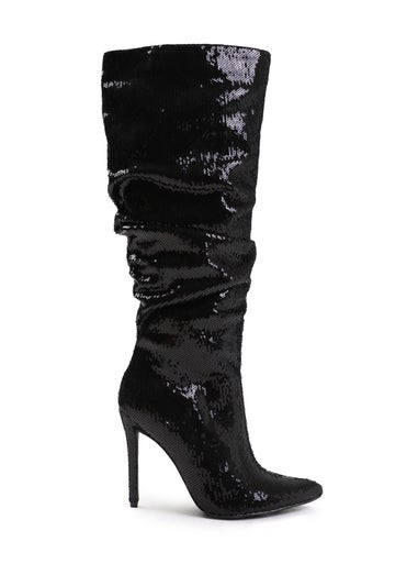 Where's That From Black Sparkle Below Knee Sequin Slouch Boots